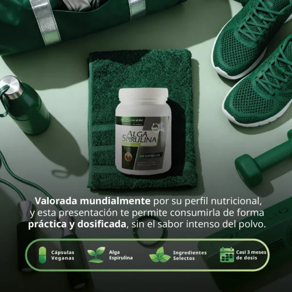 Alga Espirulina Orgánica 100 Caps - Nutrición Esencial Best Health - Imagen 2